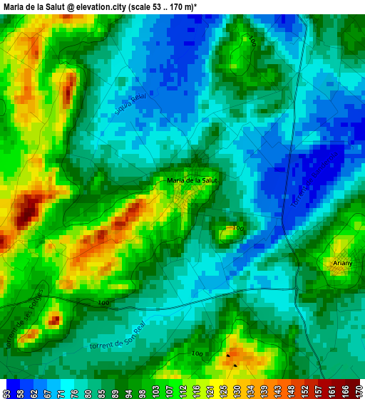 Maria de la Salut elevation map