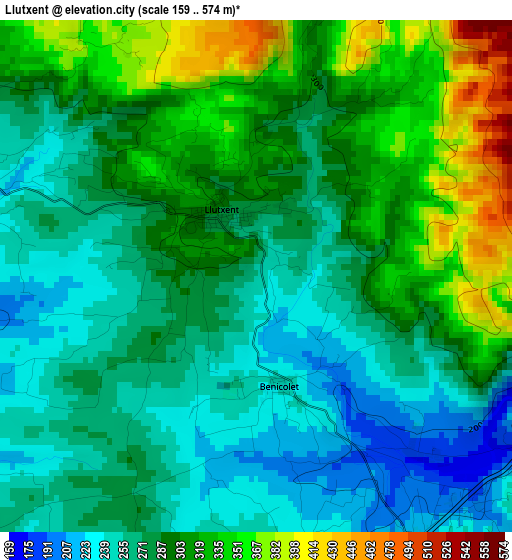 Llutxent elevation map