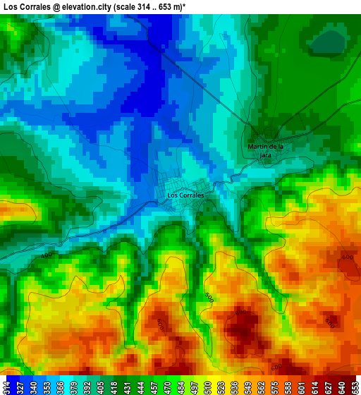 Los Corrales elevation map