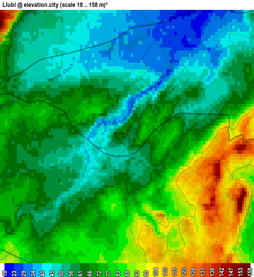 Llubí elevation map