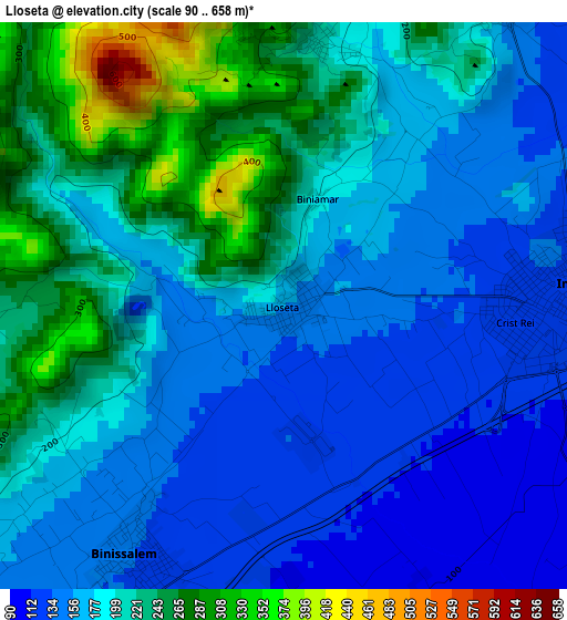 Lloseta elevation map