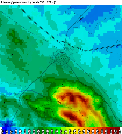 Llerena elevation map