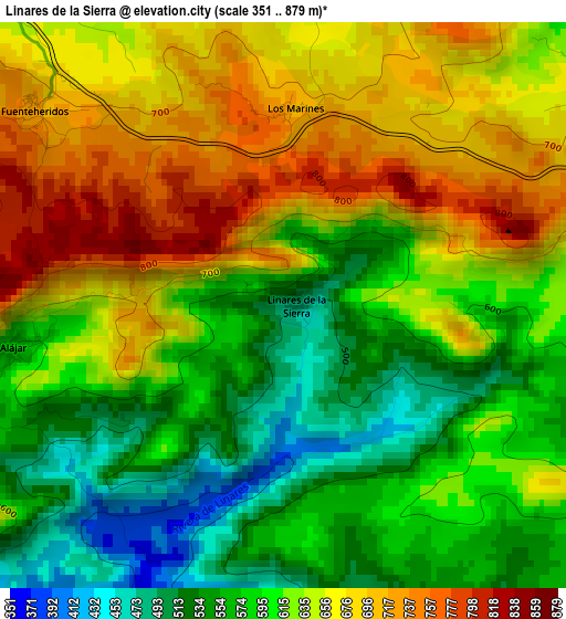 Linares de la Sierra elevation map