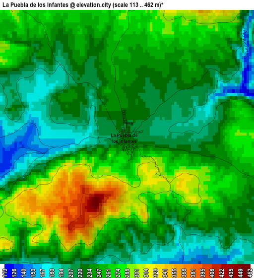 La Puebla de los Infantes elevation map