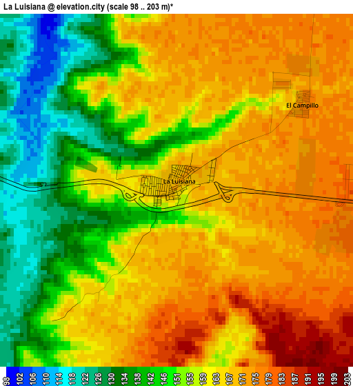 La Luisiana elevation map