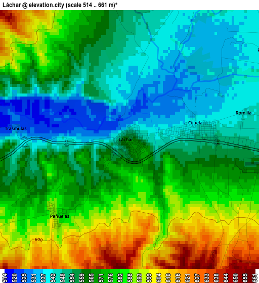 Láchar elevation map