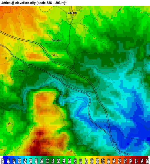 Jérica elevation map