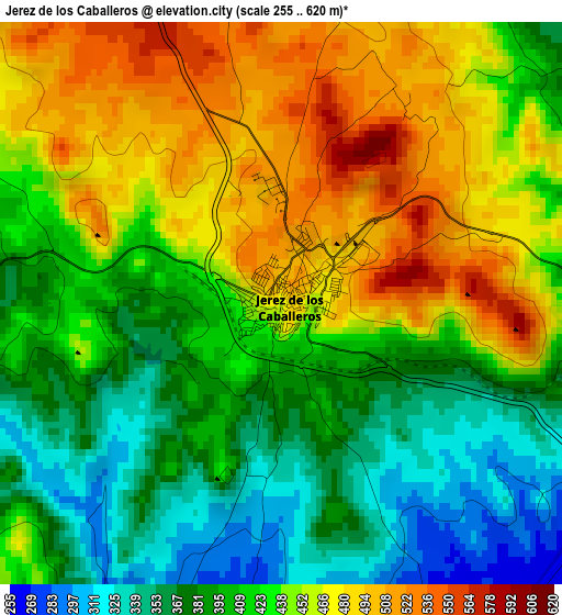 Jerez de los Caballeros elevation map