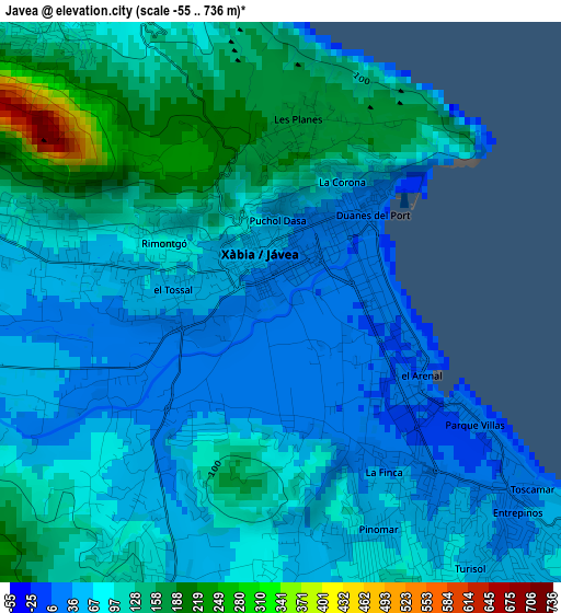 Javea elevation map