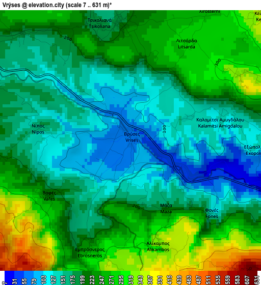 Vrýses elevation map