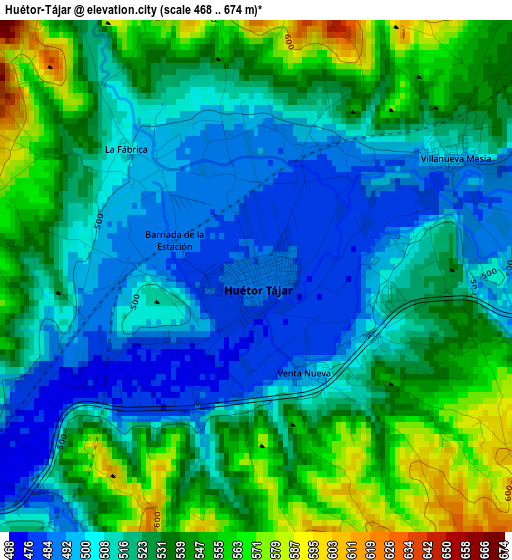 Huétor-Tájar elevation map