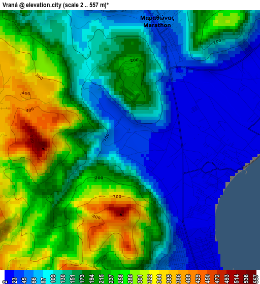 Vraná elevation map