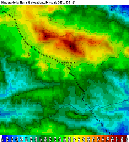 Higuera de la Sierra elevation map