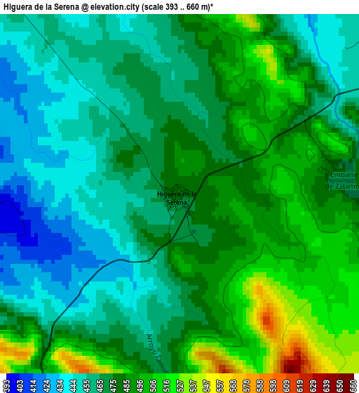 Higuera de la Serena elevation map