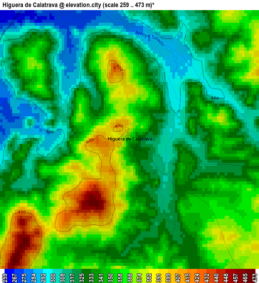 Higuera de Calatrava elevation map