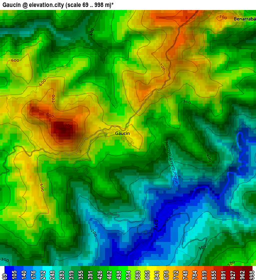 Gaucín elevation map