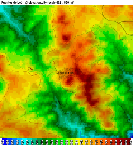 Fuentes de León elevation map