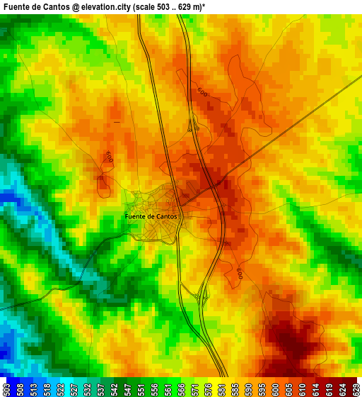 Fuente de Cantos elevation map