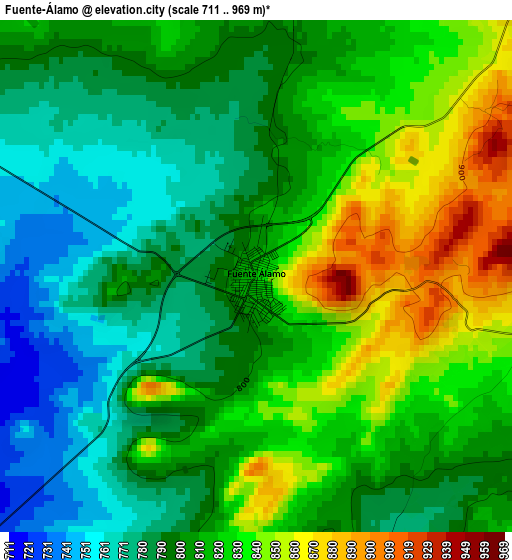 Fuente-Álamo elevation map