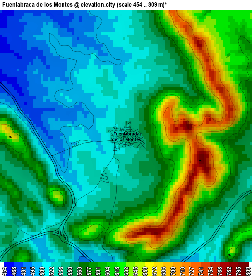 Fuenlabrada de los Montes elevation map