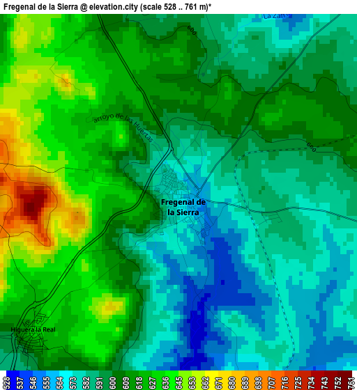 Fregenal de la Sierra elevation map