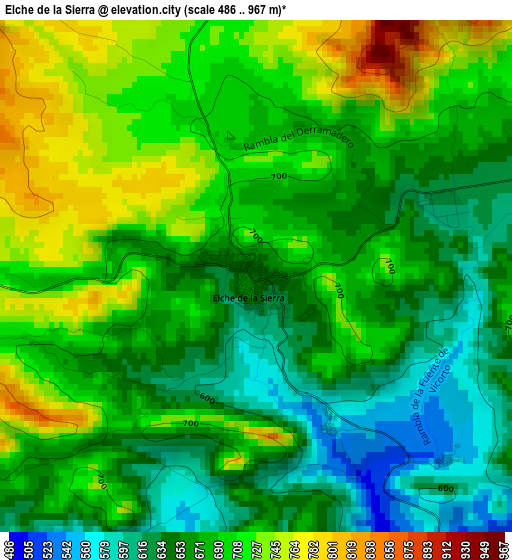 Elche de la Sierra elevation map