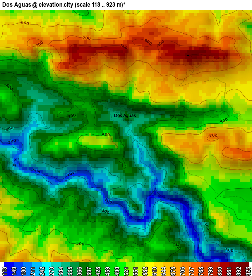 Dos Aguas elevation map