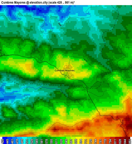 Cumbres Mayores elevation map