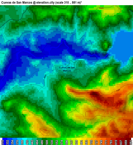 Cuevas de San Marcos elevation map