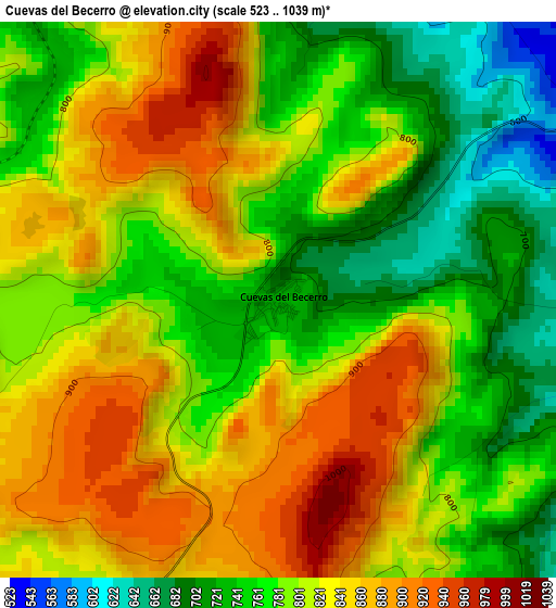 Cuevas del Becerro elevation map