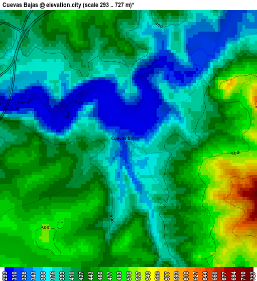 Cuevas Bajas elevation map