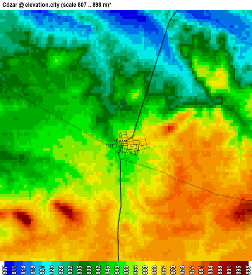 Cózar elevation map