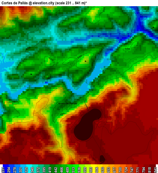 Cortes de Pallás elevation map