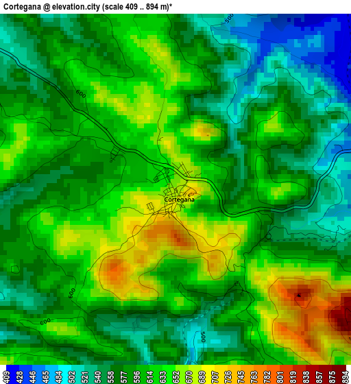 Cortegana elevation map