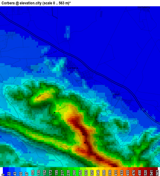 Corbera elevation map