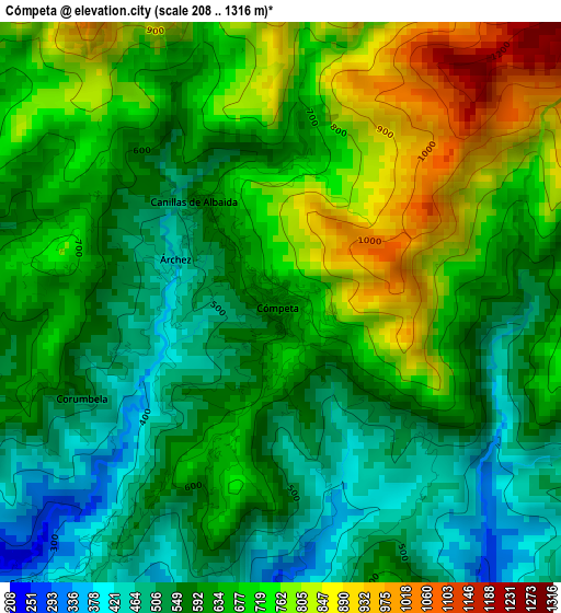 Cómpeta elevation map