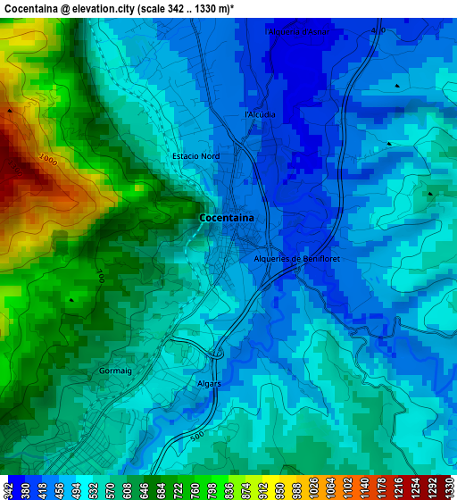 Cocentaina elevation map