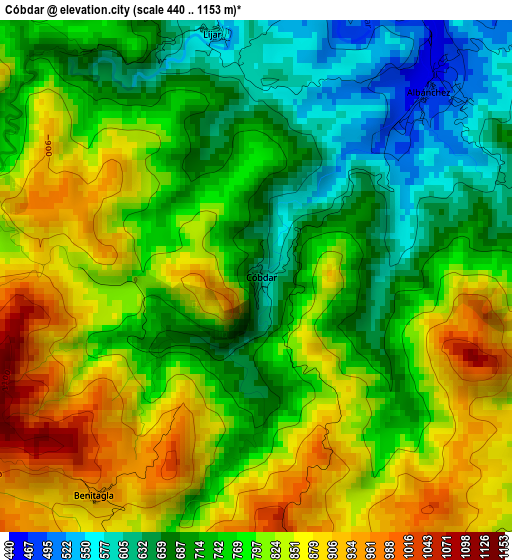 Cóbdar elevation map