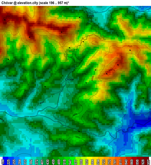 Chóvar elevation map