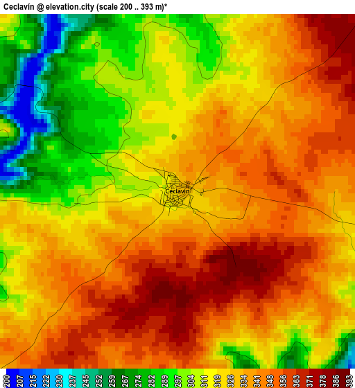 Ceclavín elevation map