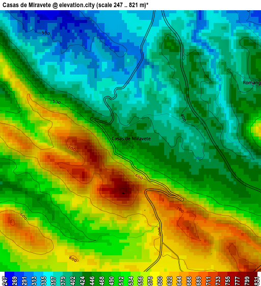 Casas de Miravete elevation map