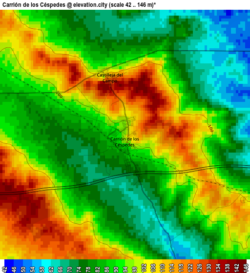 Carrión de los Céspedes elevation map