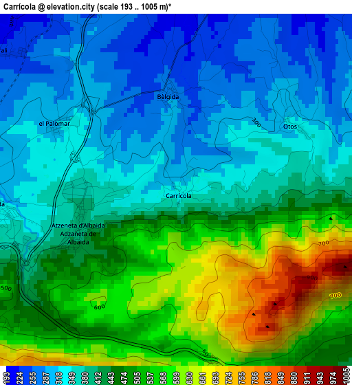 Carrícola elevation map