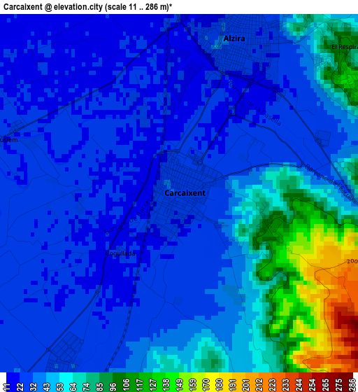 Carcaixent elevation map