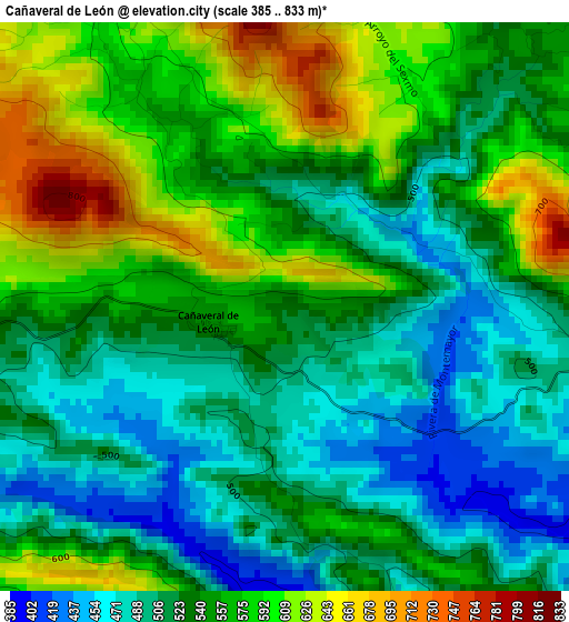 Cañaveral de León elevation map