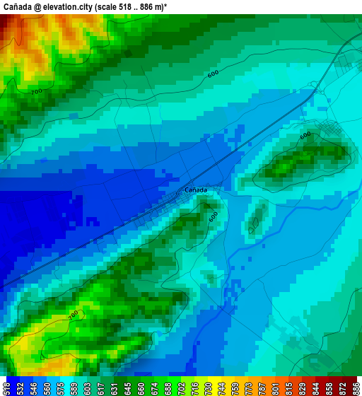 Cañada elevation map