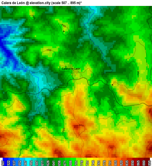 Calera de León elevation map