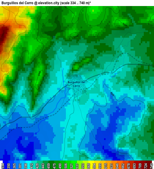 Burguillos del Cerro elevation map