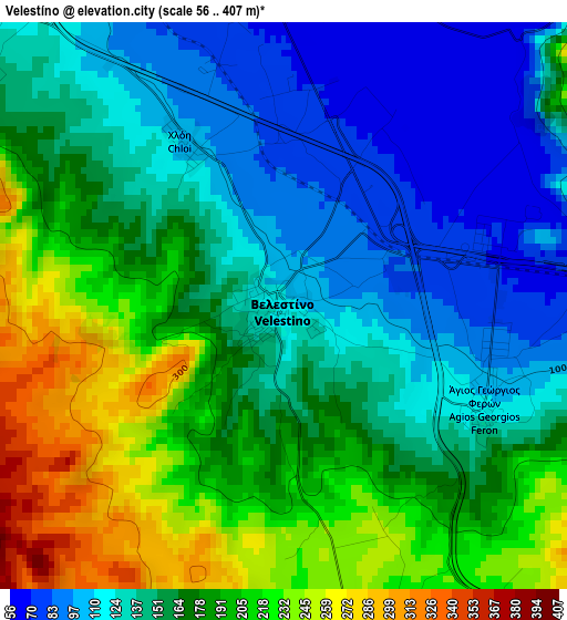 Velestíno elevation map