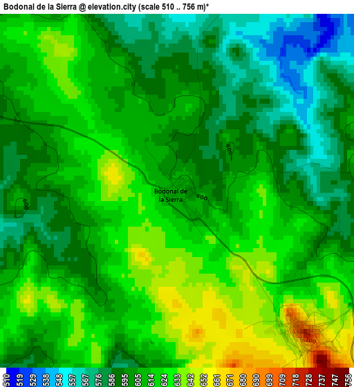 Bodonal de la Sierra elevation map